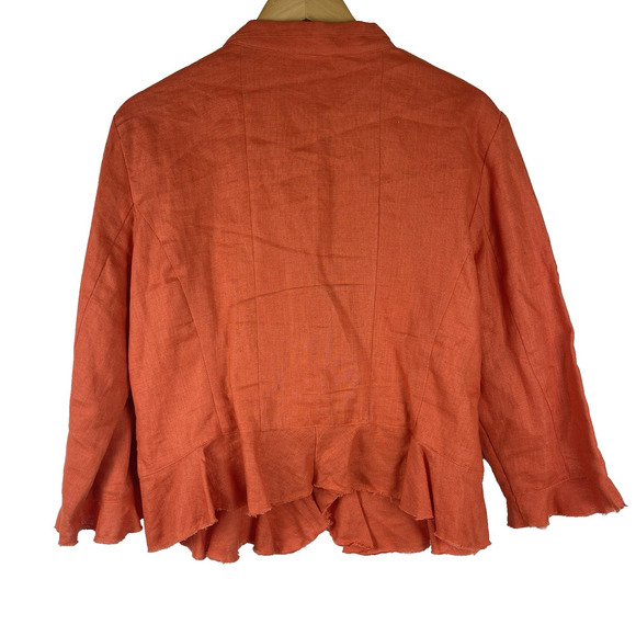 TASHA POLIZZI Blazer Jacket Women's XL Linen Orange Raw Hem 3/4 Sleeves Western - Picture 2 of 9